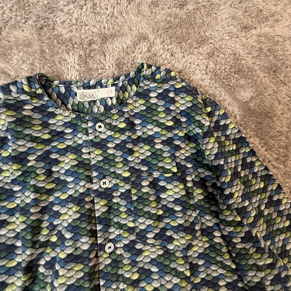 Boys Mandarin Collar Button Down Top Shirt Blue Size 7 Long Sleeve Minimalist - Picture 3 of 7